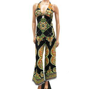 PRINTED Boho Festival Backless Halter Top Boho Flare Pants Medium